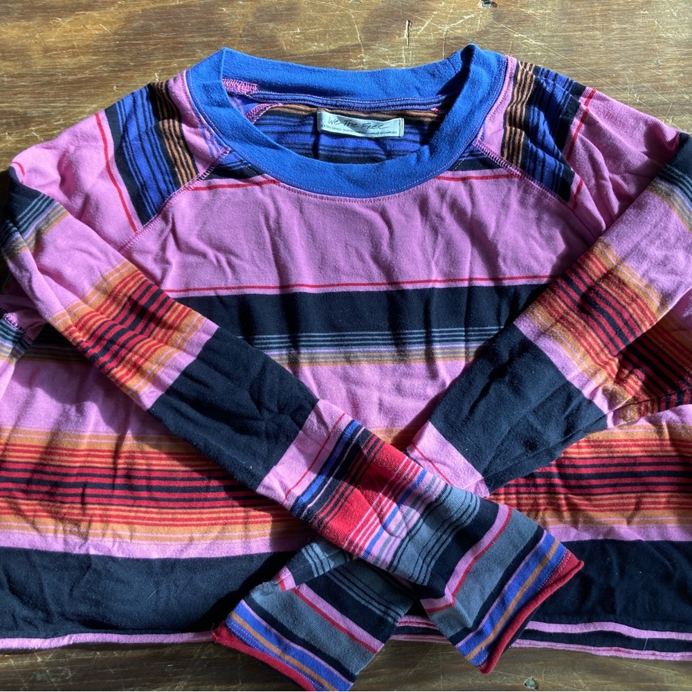 FREE PEOPLE STRIPED LONG SLEEVE CROP XS EUC